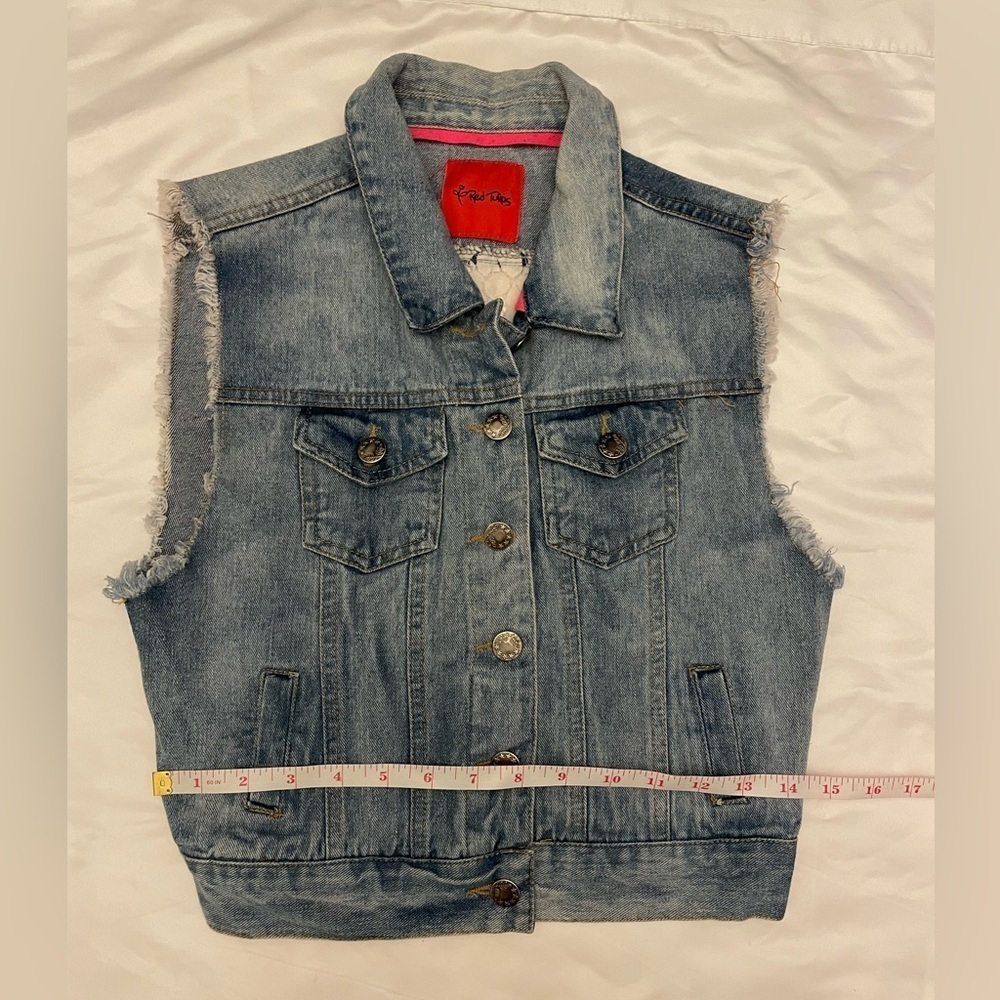 Red Tulips size large jean vest - Picture 12 of 13